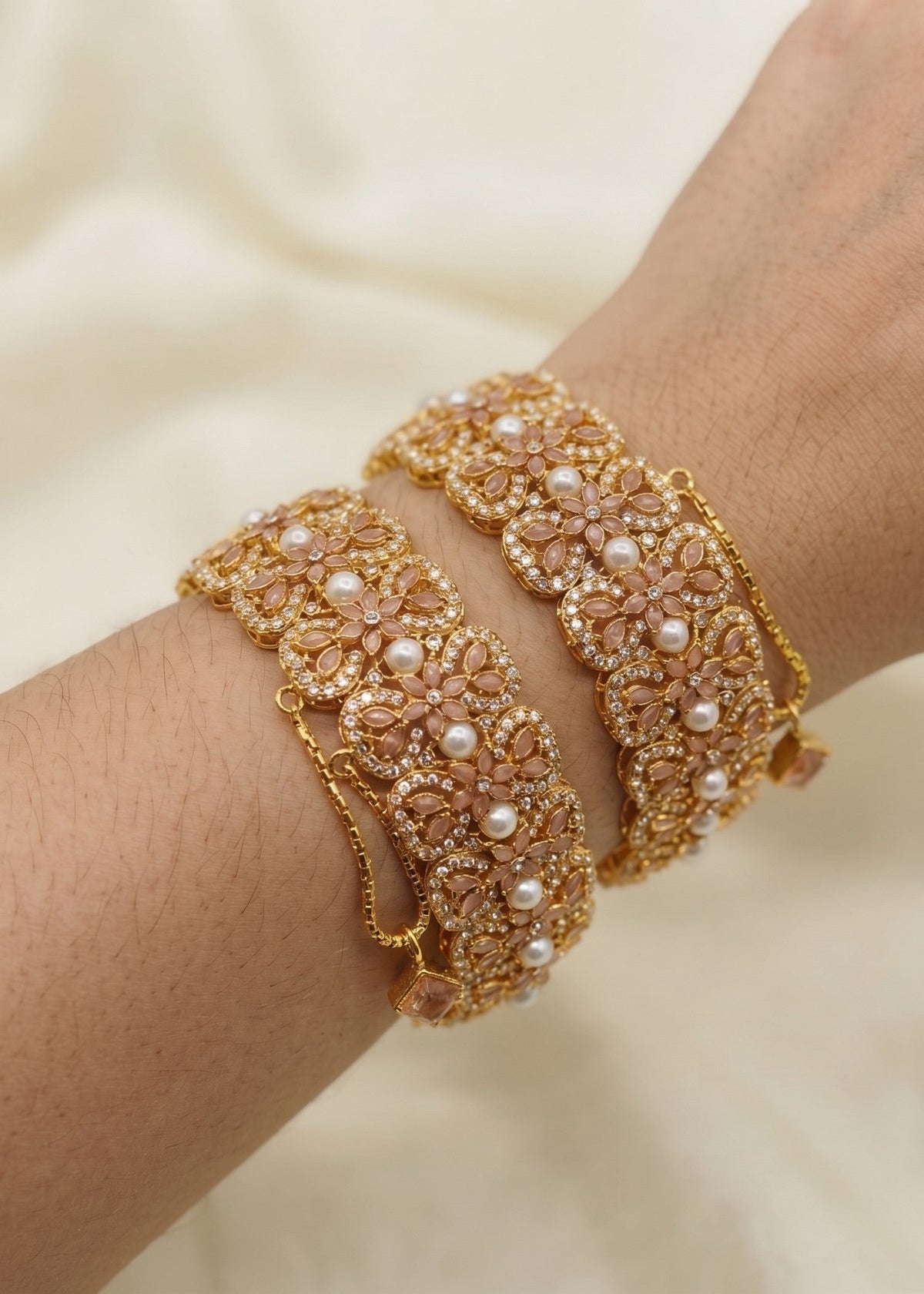 Shop the Iqra Royal Pearl Floral Karas from Zarosh Jewel