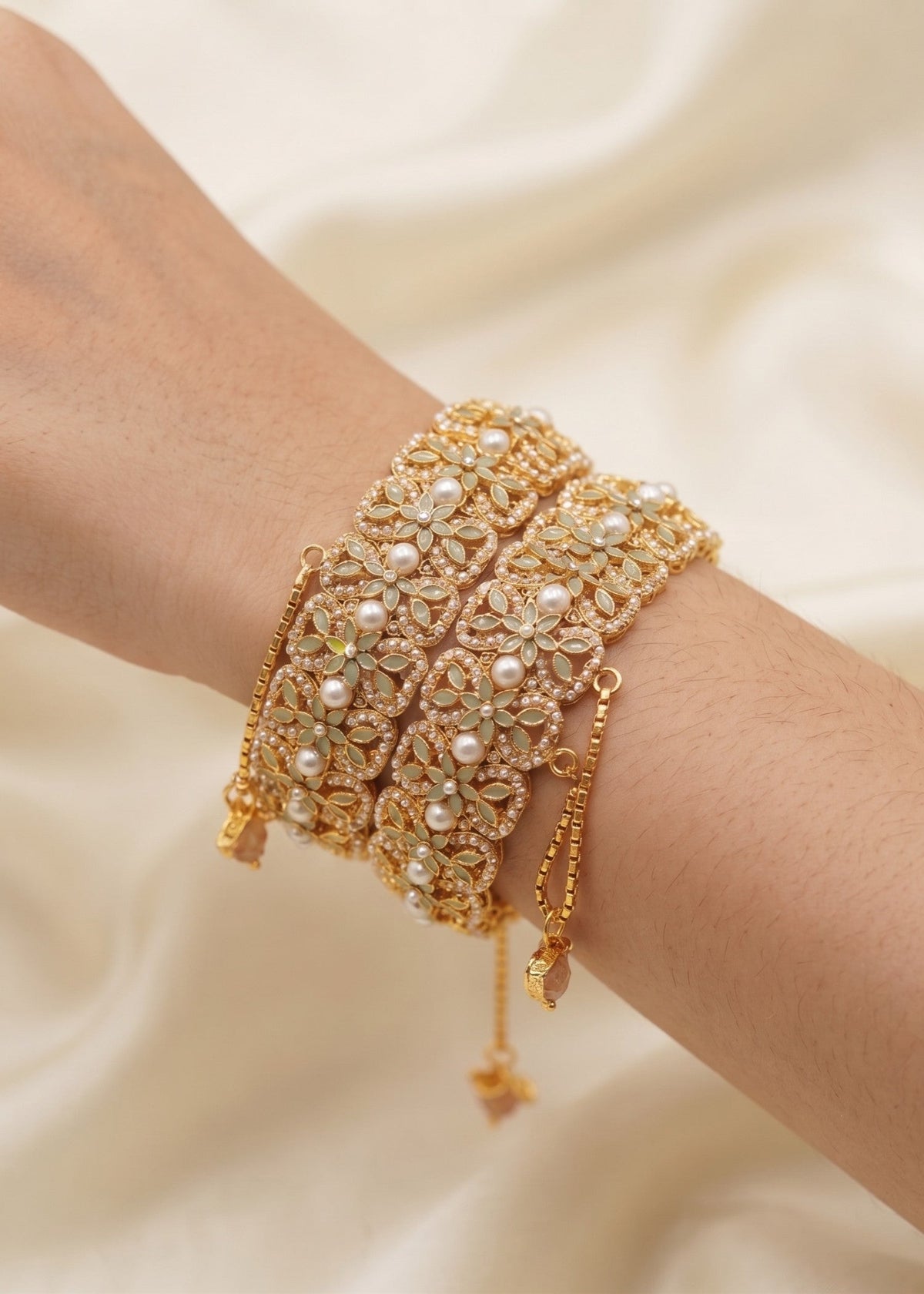 Shop the Iqra Royal Pearl Floral Karas from Zarosh Jewel