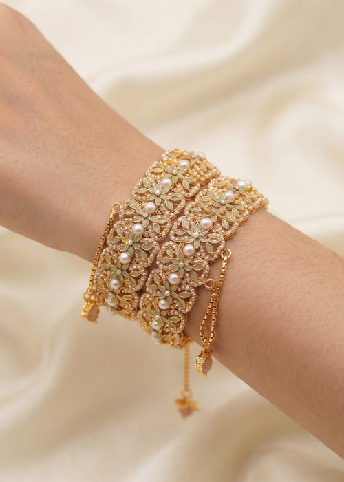 Shop the Iqra Royal Pearl Floral Karas from Zarosh Jewel