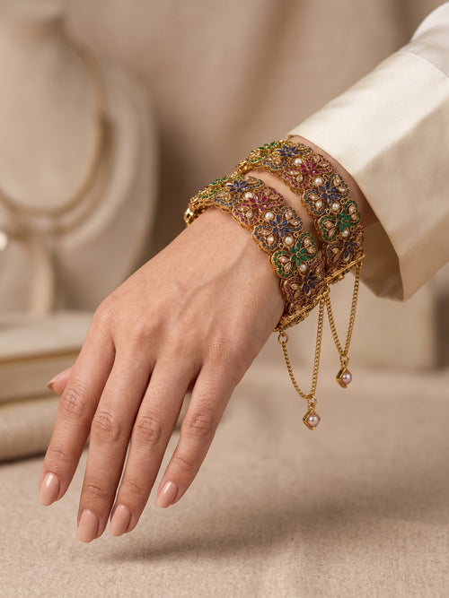 Shop the Iqra Royal Pearl Floral Karas from Zarosh Jewel