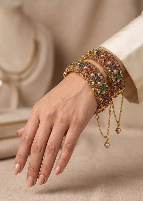 Shop the Iqra Royal Pearl Floral Karas from Zarosh Jewel