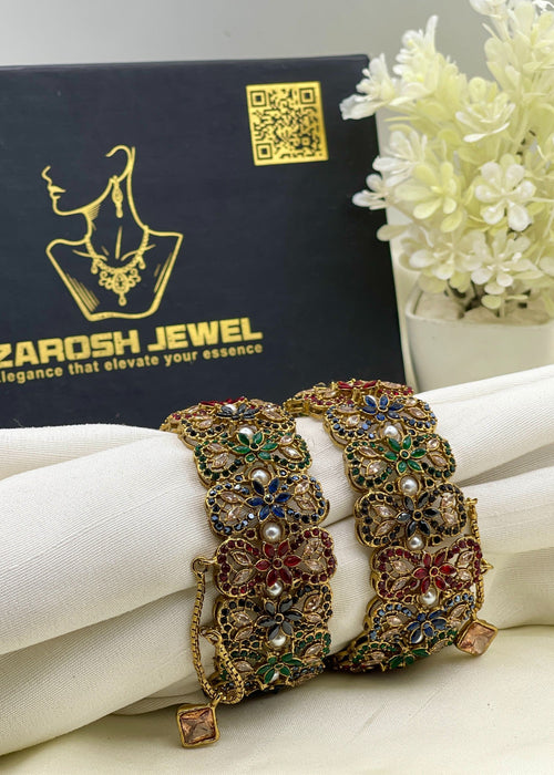 Shop the Iqra Royal Pearl Floral Karas from Zarosh Jewel