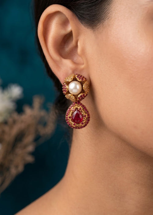 Shop the Kundan Pearl Drop Earrings from Zarosh Jewel
