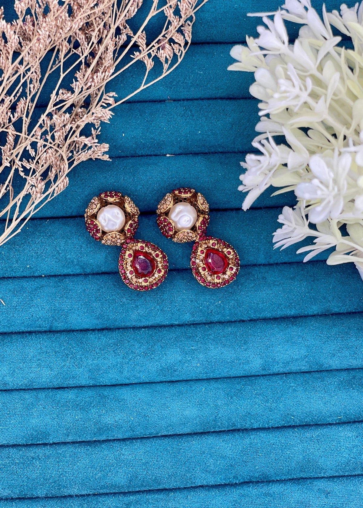 Shop the Kundan Pearl Drop Earrings from Zarosh Jewel