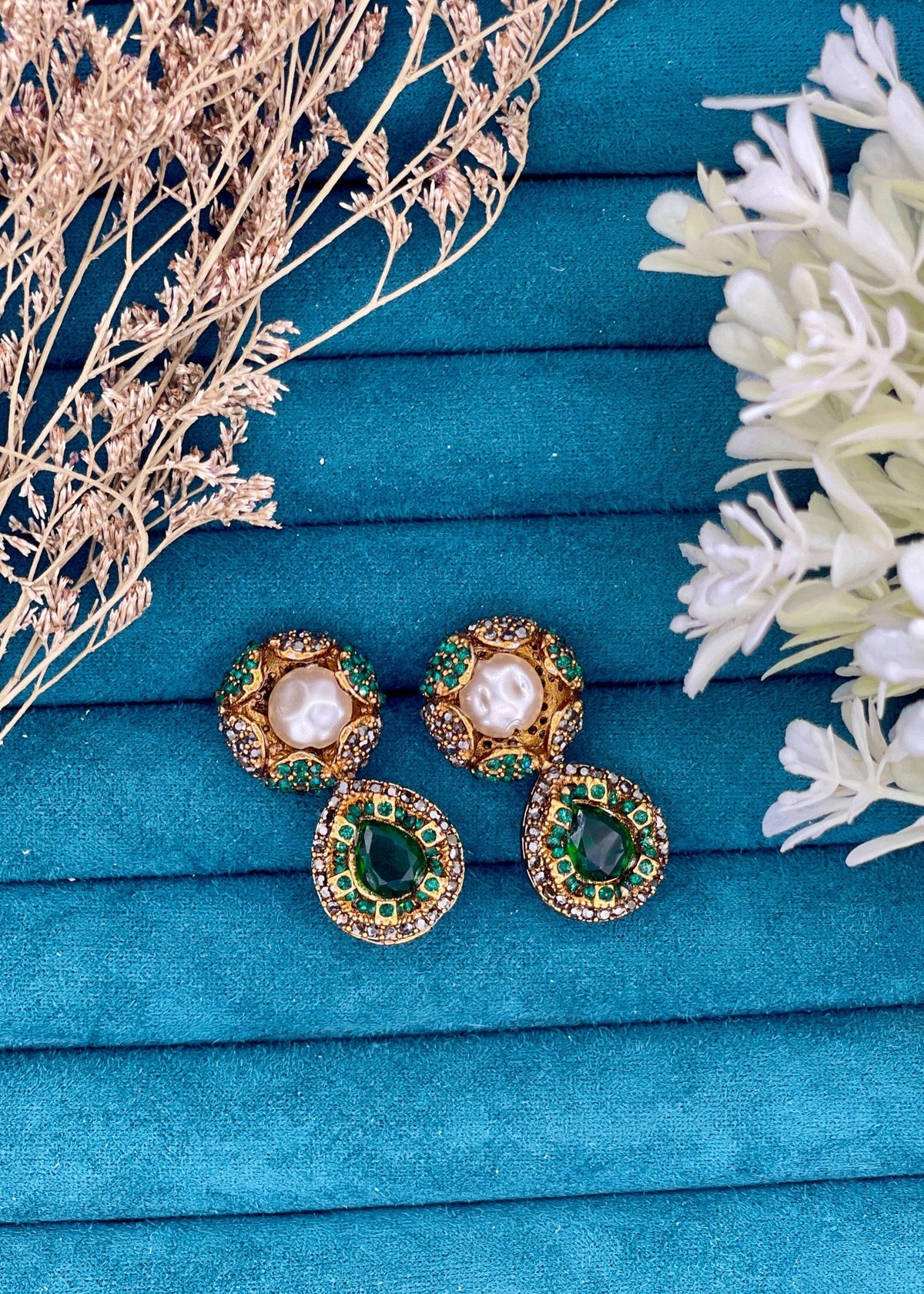 Shop the Kundan Pearl Drop Earrings from Zarosh Jewel