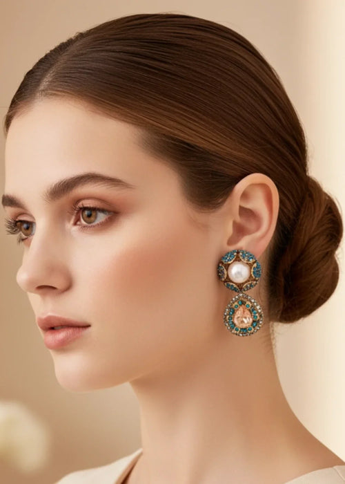 Shop the Kundan Pearl Drop Earrings from Zarosh Jewel