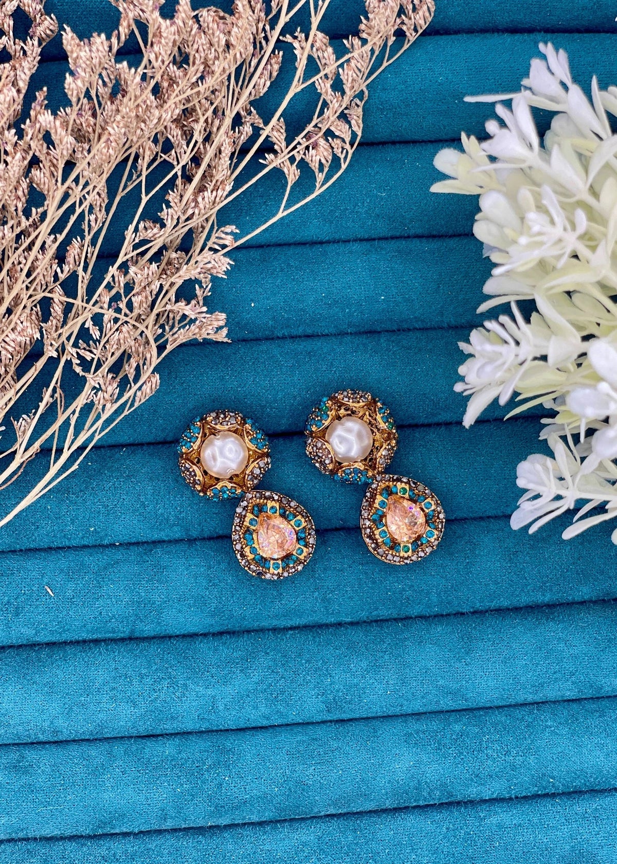 Shop the Kundan Pearl Drop Earrings from Zarosh Jewel