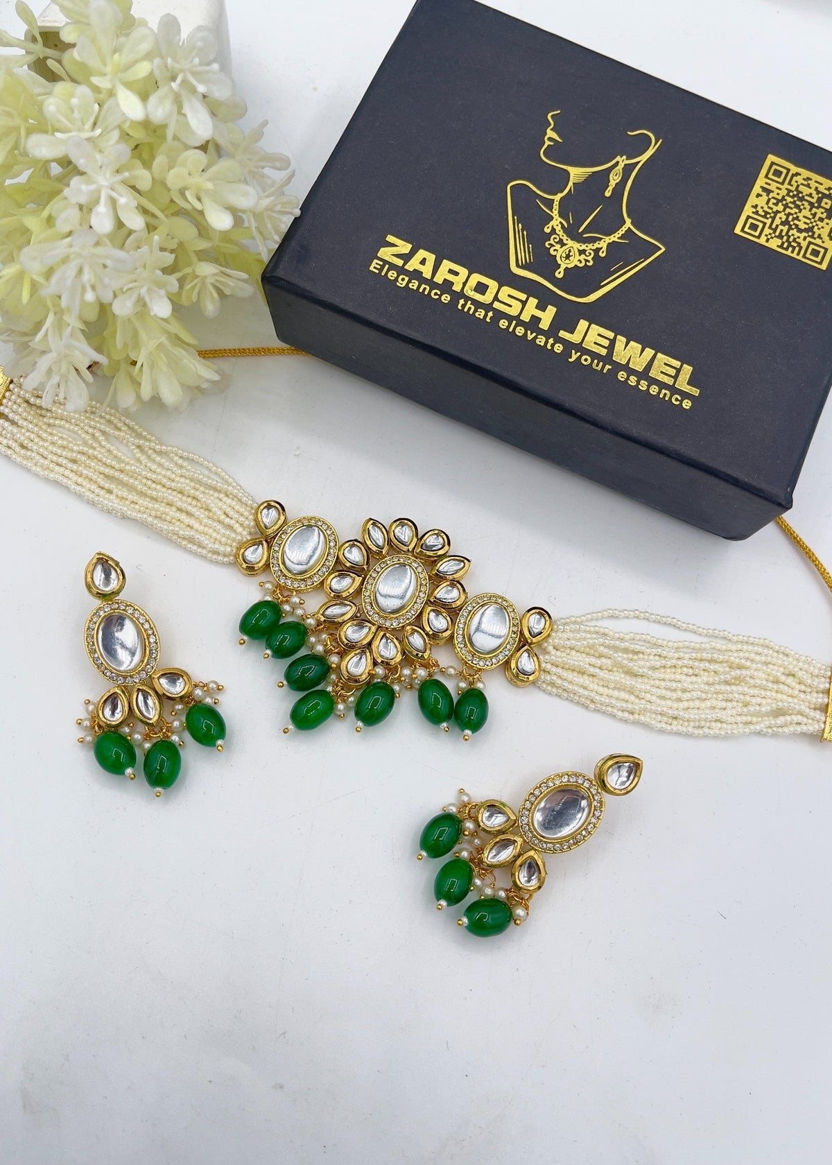 Shop the Mehndi Kundan Choker Set from Zarosh Jewel