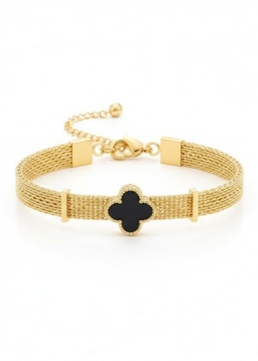 Shop the Midnight Clover Mesh Gold Bracelet from Zarosh Jewel