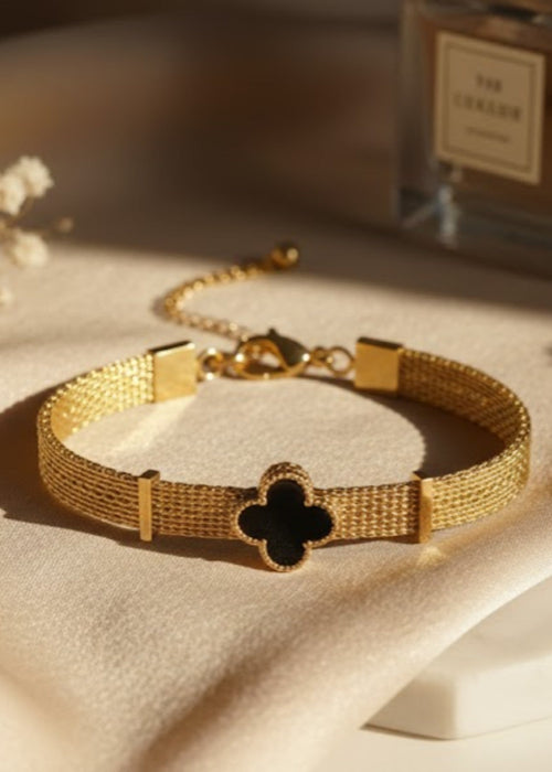 Shop the Midnight Clover Mesh Gold Bracelet from Zarosh Jewel
