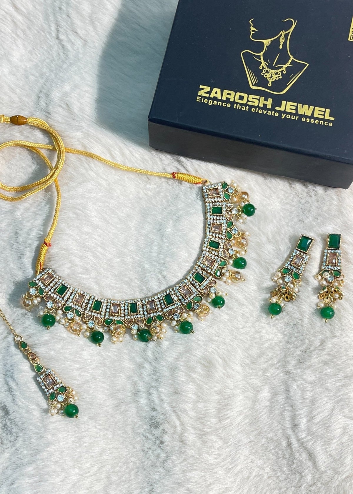 Shop the Mughal Emerald Set from Zarosh Jewel