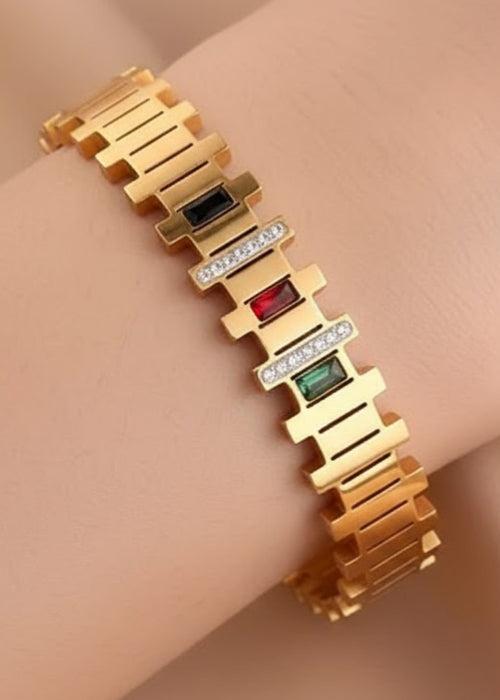 Multi-Stone Geometric Gold Bracelet by Zarosh Jewel