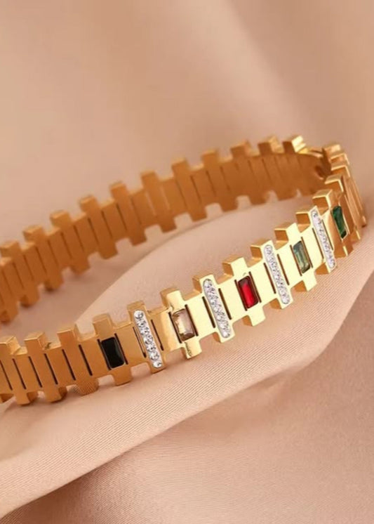 Shop the Multi-Stone Geometric Gold Bracelet from Zarosh Jewel