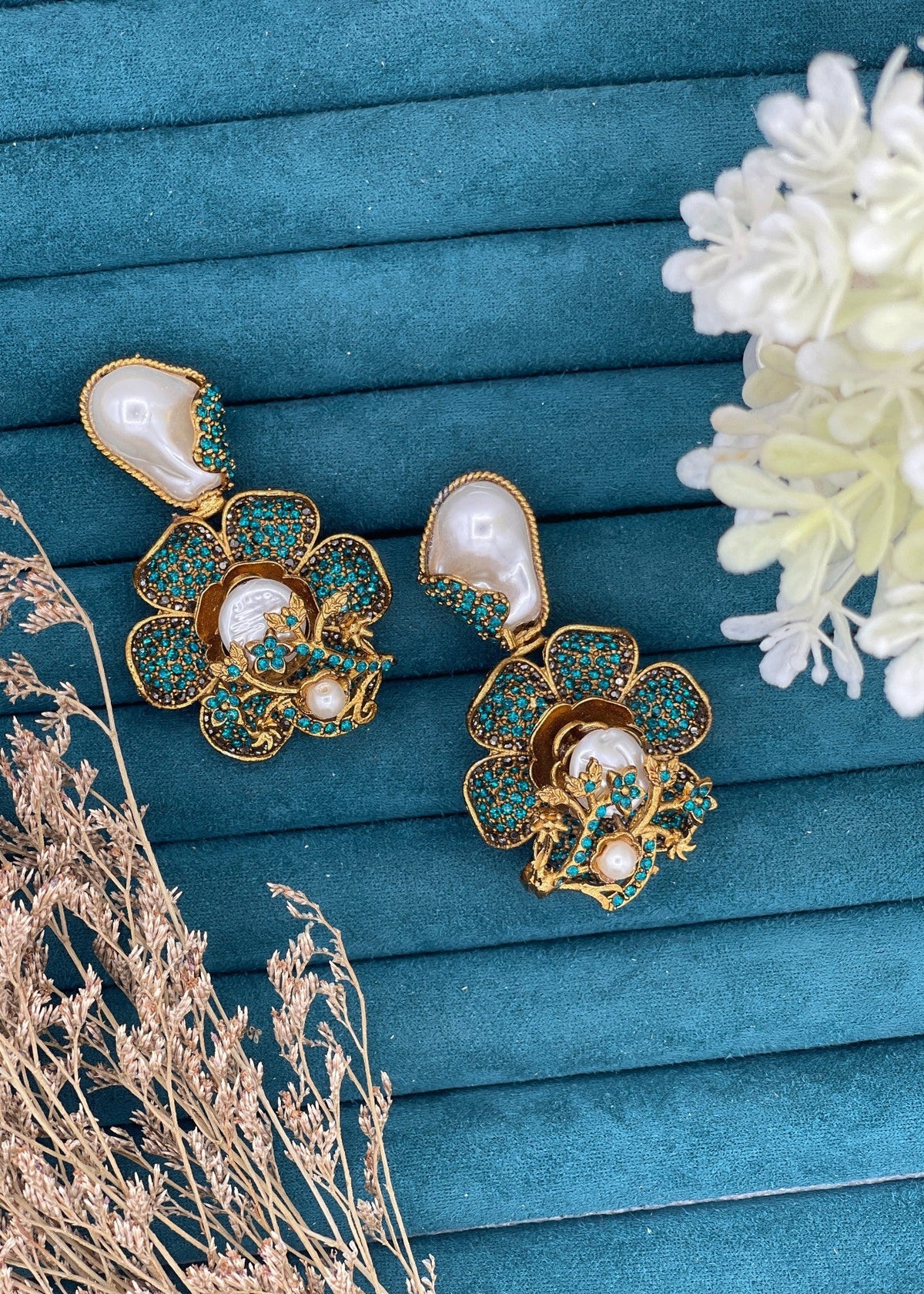 Shop the Noore Floral Pearl Earrings from Zarosh Jewel