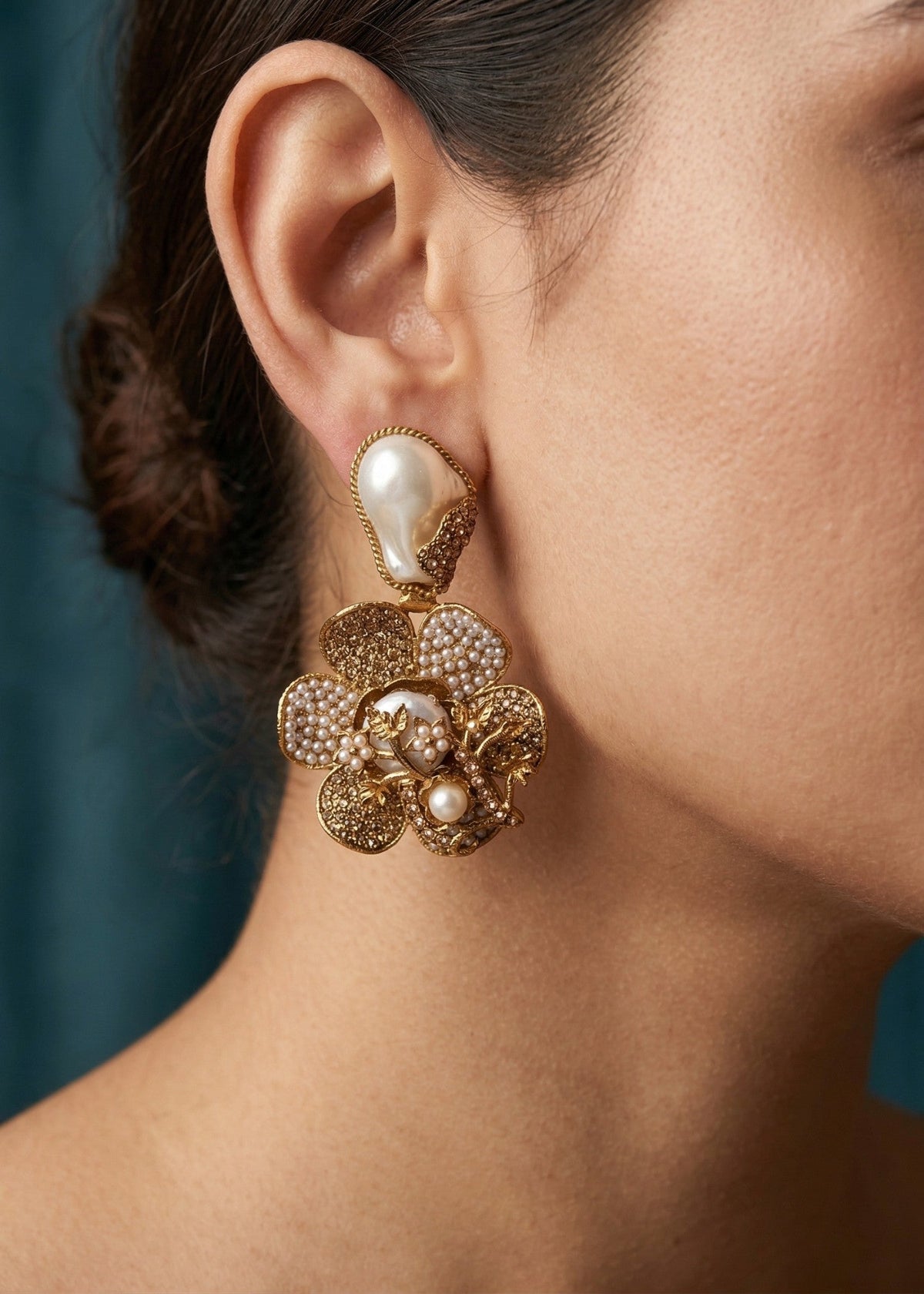 Shop the Noore Floral Pearl Earrings from Zarosh Jewel