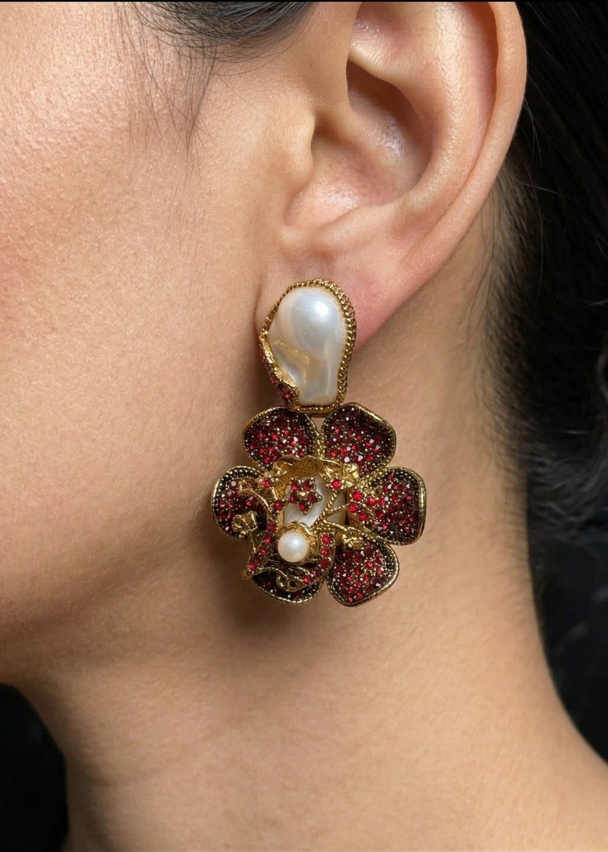 Noore Floral Pearl Earrings by Zarosh Jewel
