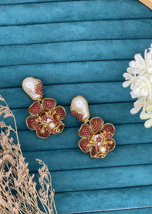 Shop the Noore Floral Pearl Earrings from Zarosh Jewel