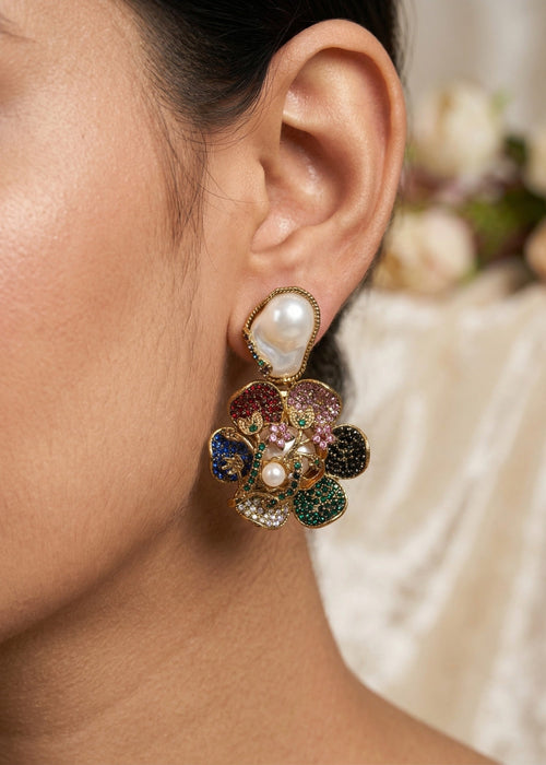 Shop the Noore Floral Pearl Earrings from Zarosh Jewel