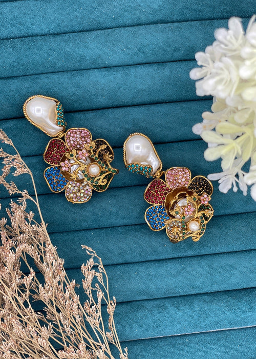 Shop the Noore Floral Pearl Earrings from Zarosh Jewel