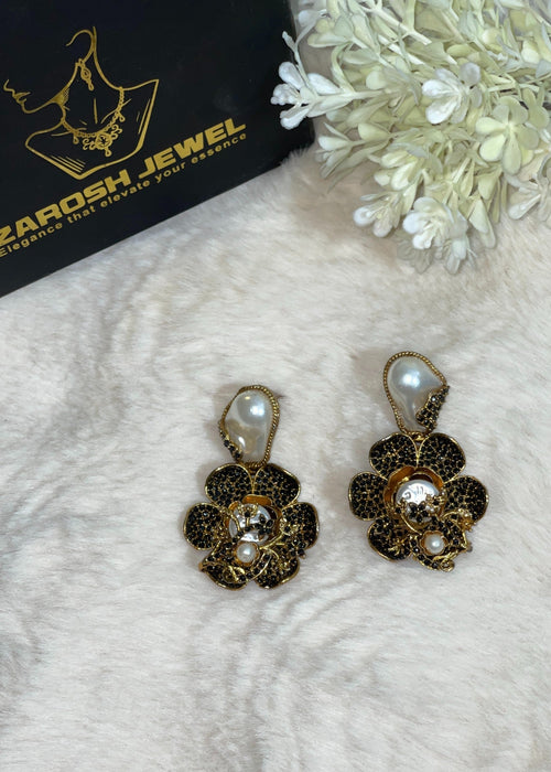 Shop the Noore Floral Pearl Earrings from Zarosh Jewel