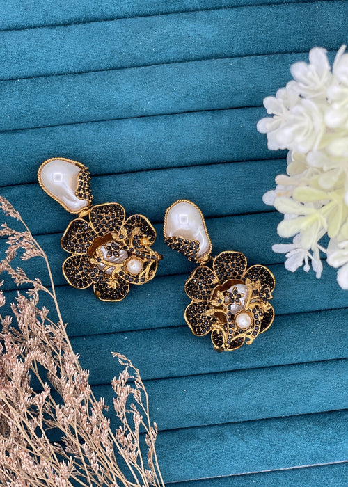 Shop the Noore Floral Pearl Earrings from Zarosh Jewel