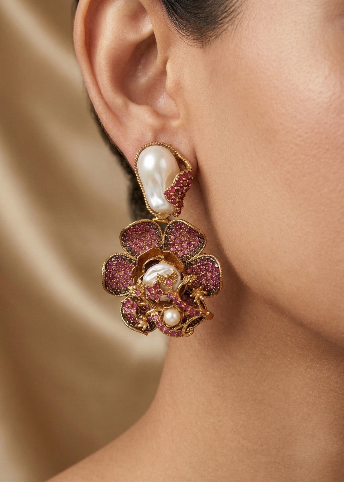 Shop the Noore Floral Pearl Earrings from Zarosh Jewel