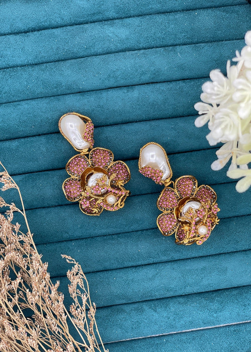 Shop the Noore Floral Pearl Earrings from Zarosh Jewel