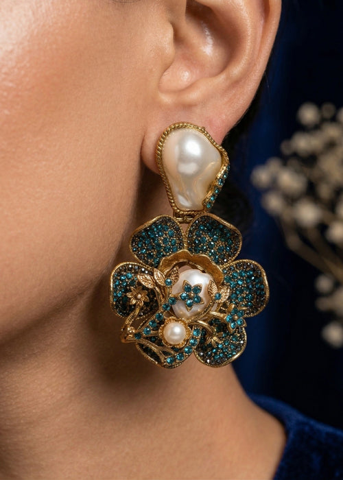 Shop the Noore Floral Pearl Earrings from Zarosh Jewel
