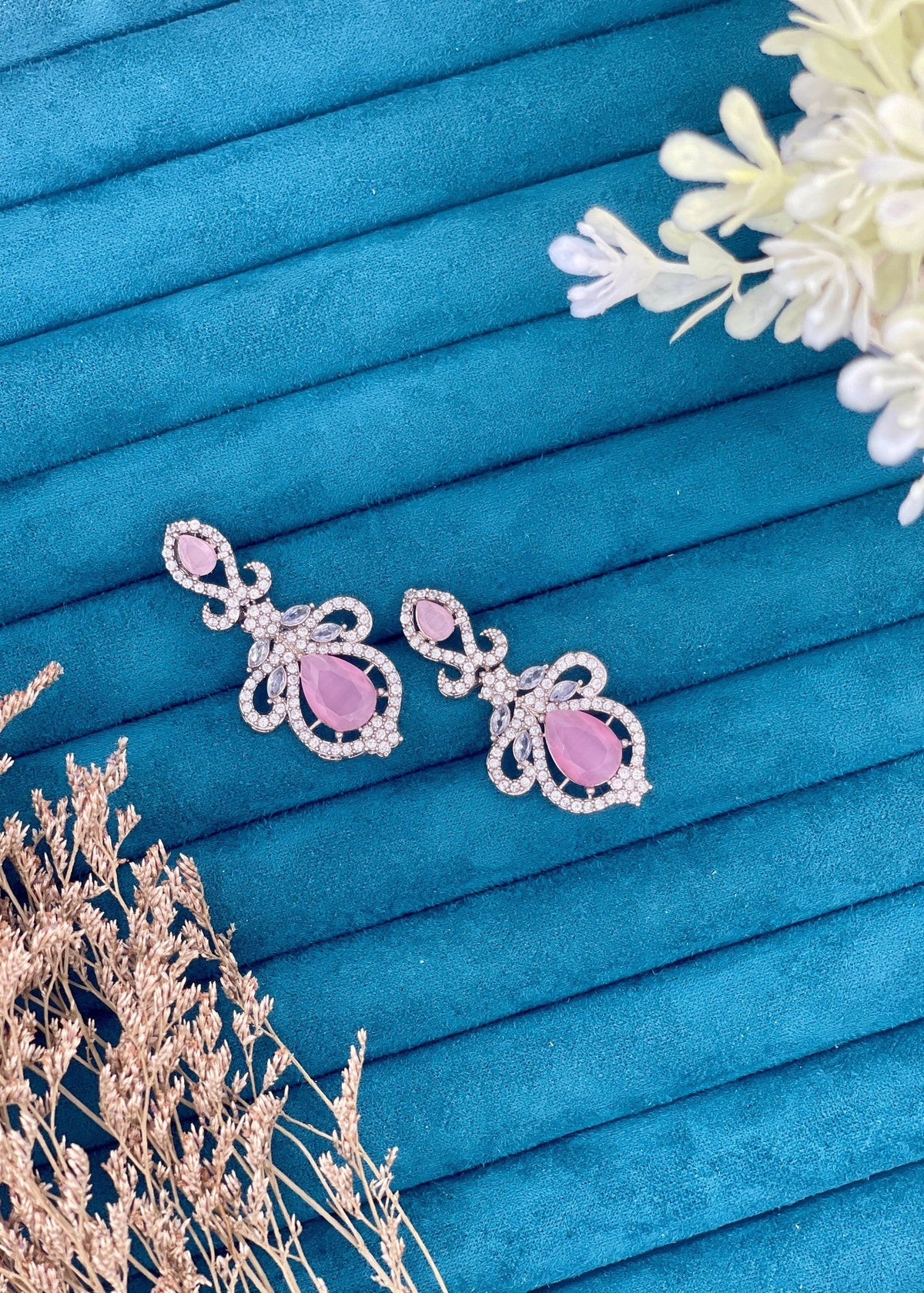 Shop the Rania Blush Crystal Earrings from Zarosh Jewel