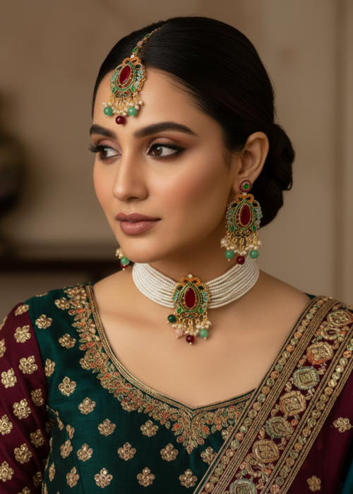 Shop the Serenelle Pearl Glow Choker Set from Zarosh Jewel