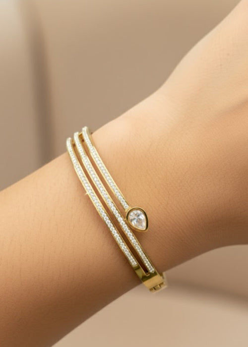 Teardrop Dual-Line Crystal Gold Bracelet by Zarosh Jewel