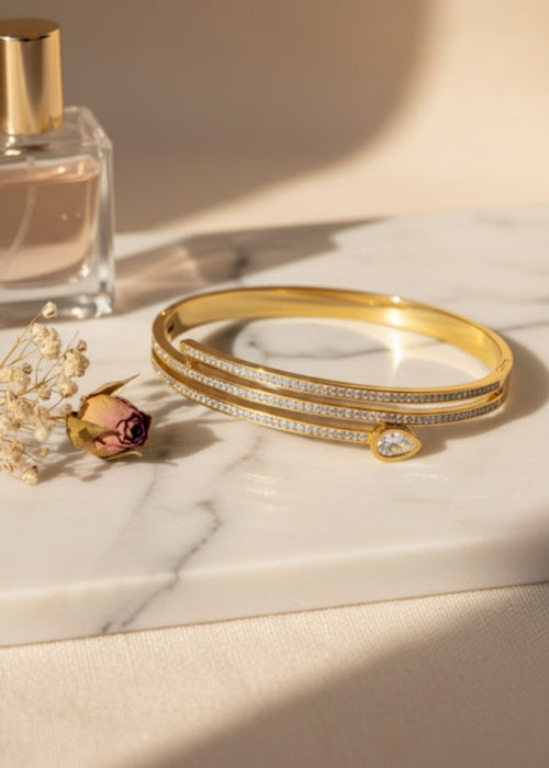 Shop the Teardrop Dual-Line Crystal Gold Bracelet from Zarosh Jewel