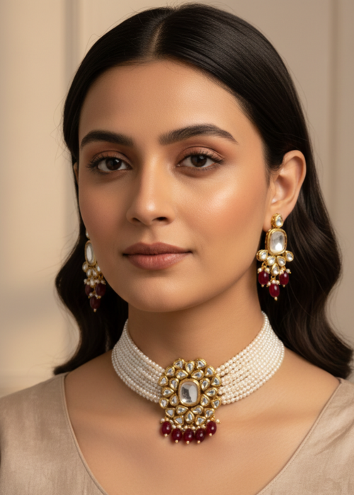 Shop the The Celestia Leaf Choker Set from Zarosh Jewel
