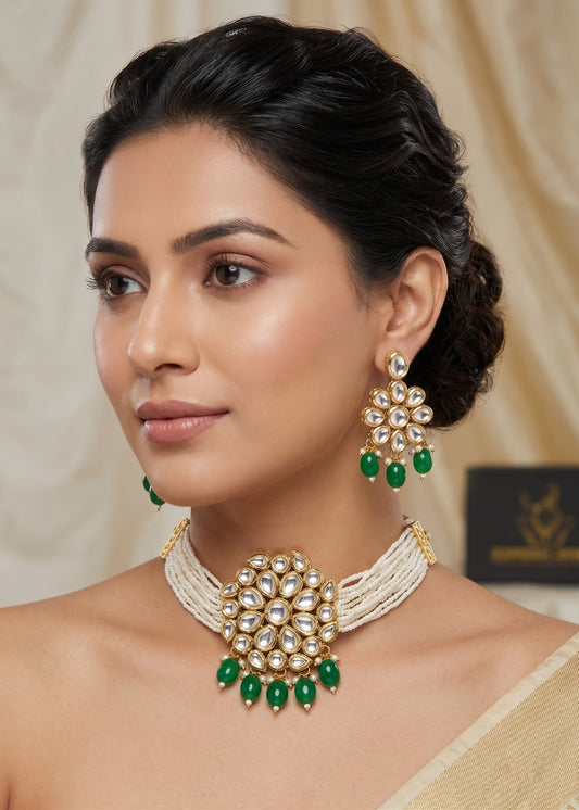 The Elara Kundan Choker Set by Zarosh Jewel