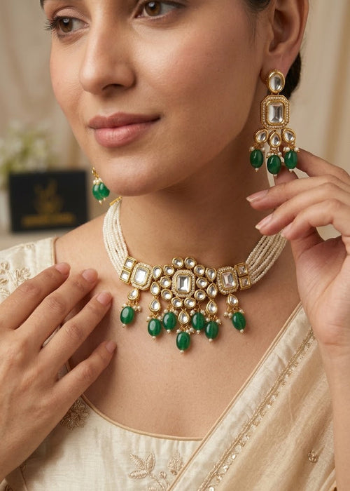 The Empress Kundan Cut Choker Set by Zarosh Jewel