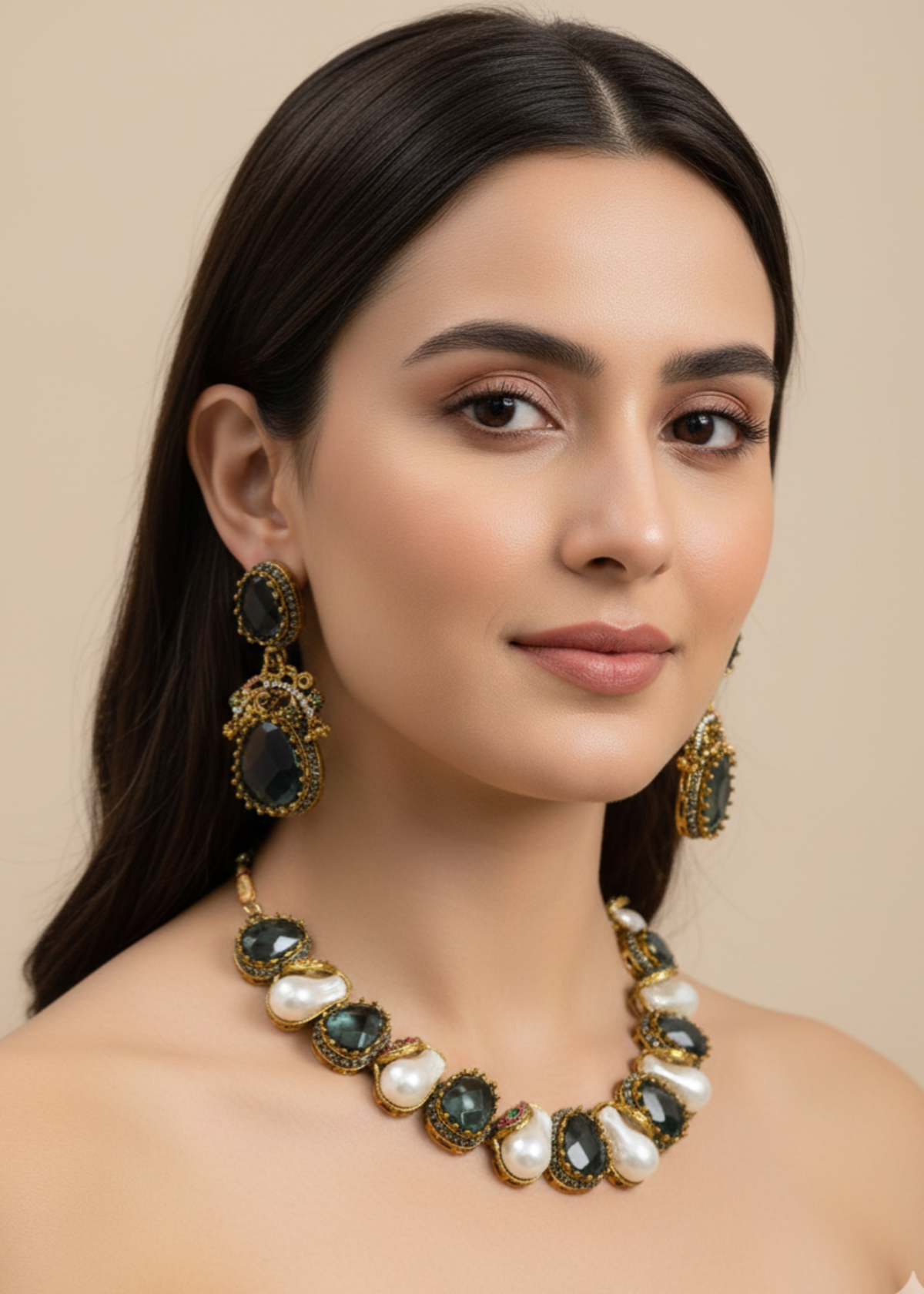 Shop the Zafira Luxe Pearl Choker Set from Zarosh Jewel