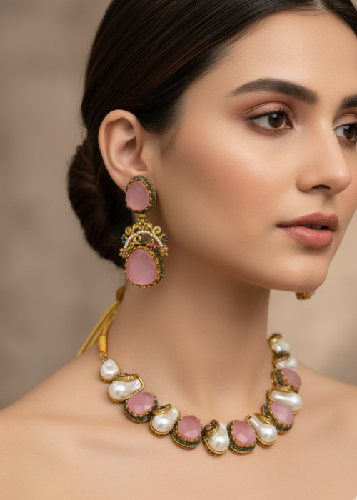 Shop the Zafira Luxe Pearl Choker Set from Zarosh Jewel