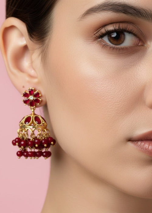 Shop the Zarmin Royal Floral Jhumka Earrings from Zarosh Jewel