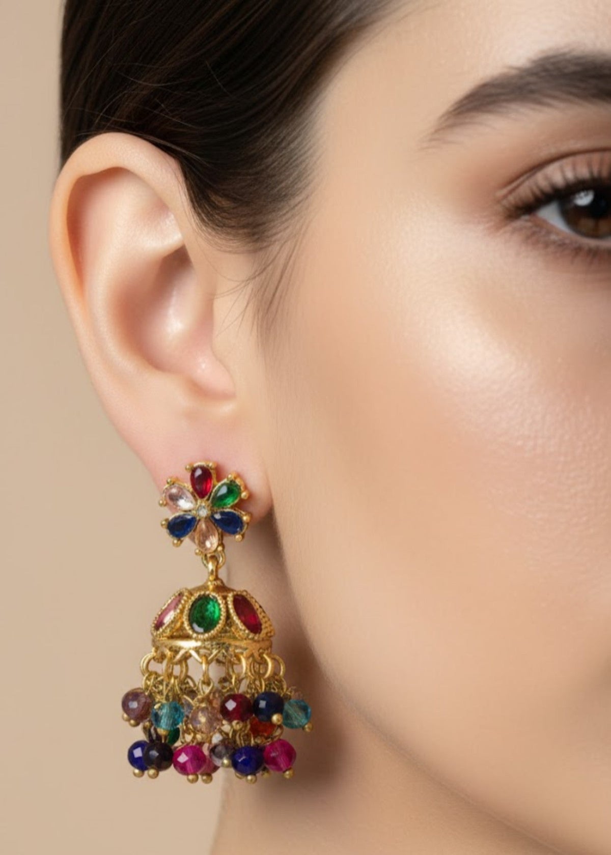 Shop the Zarmin Royal Floral Jhumka Earrings from Zarosh Jewel