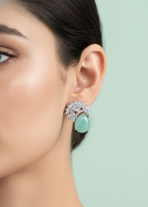 Shop the Zarqa Crystal Leaf Earrings from Zarosh Jewel