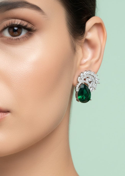 Shop the Zarqa Crystal Leaf Earrings from Zarosh Jewel