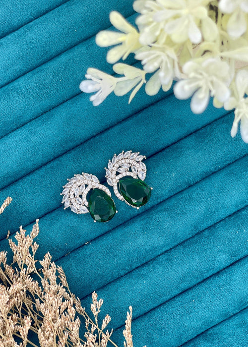 Shop the Zarqa Crystal Leaf Earrings from Zarosh Jewel