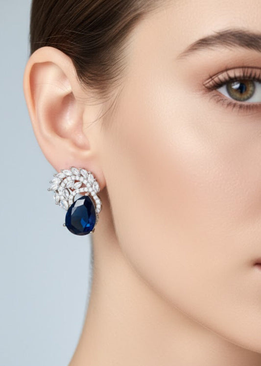 Zarqa Crystal Leaf Earrings by Zarosh Jewel