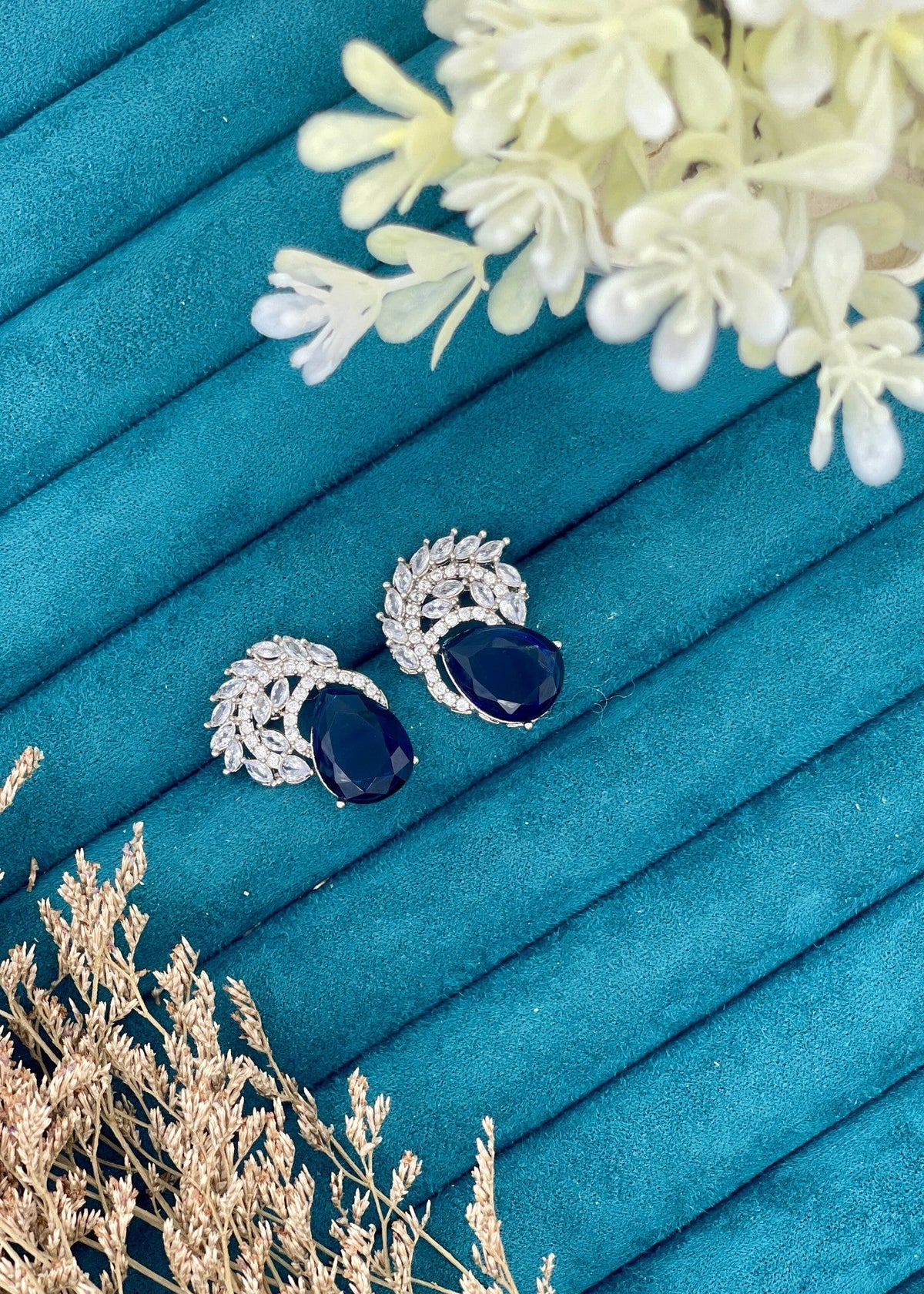 Shop the Zarqa Crystal Leaf Earrings from Zarosh Jewel