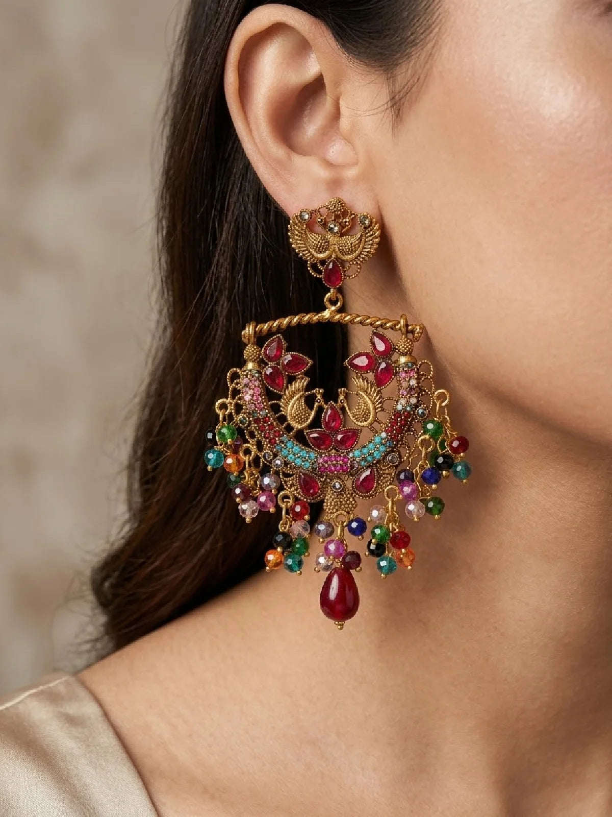 Zeenat Peacock Jhumka Earrings