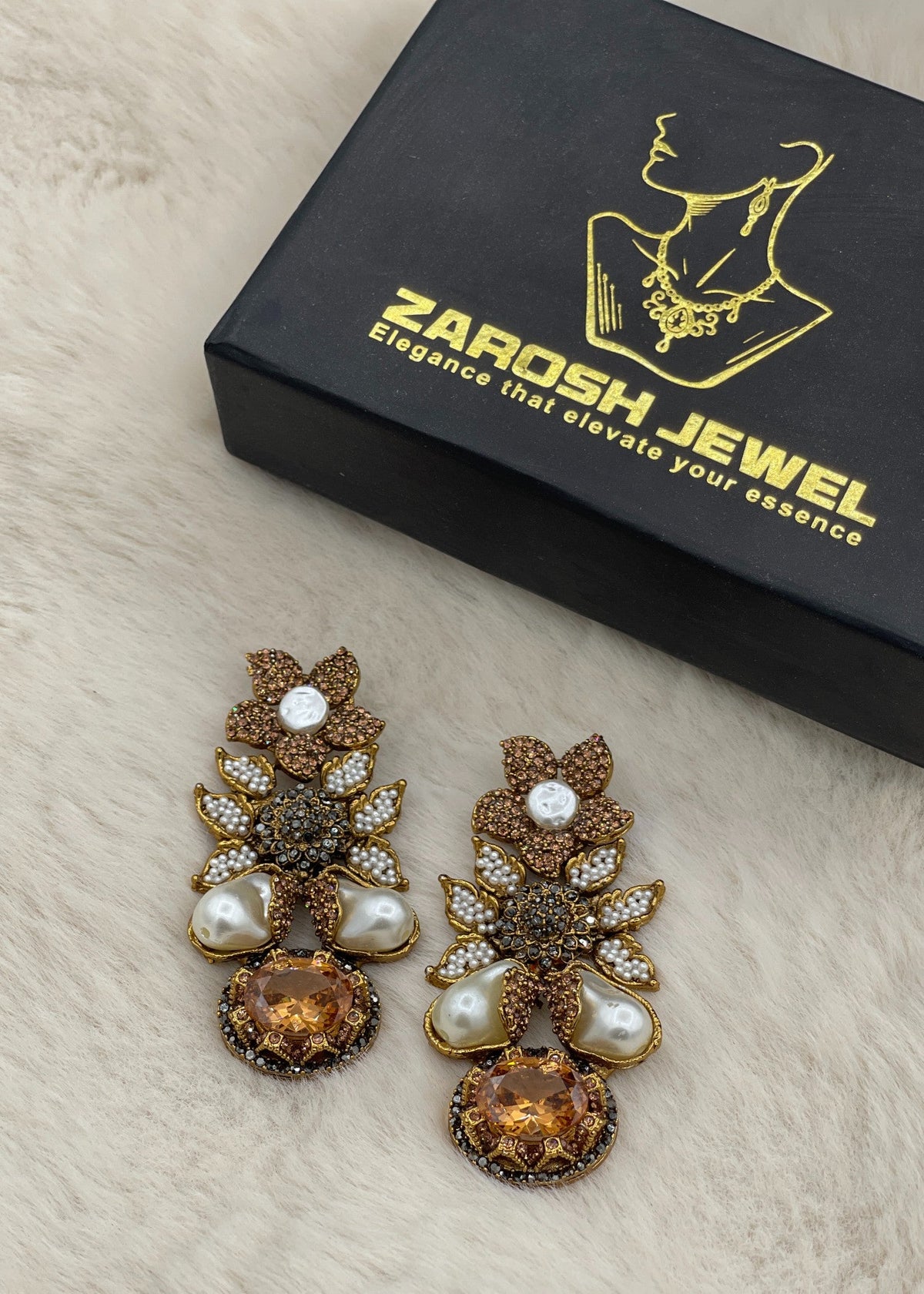 Shop the Zunairah Floral Drops from Zarosh Jewel